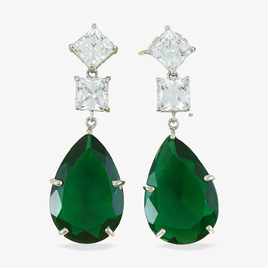 Gracy Green Drop Silver Earrings with Swarovski Zirconia