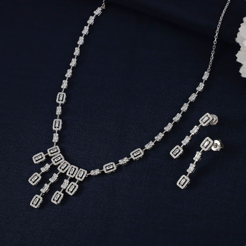 Navya Shimmer Link Silver Necklace Set