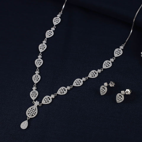 Myra Glam Teardrop Silver Necklace Set