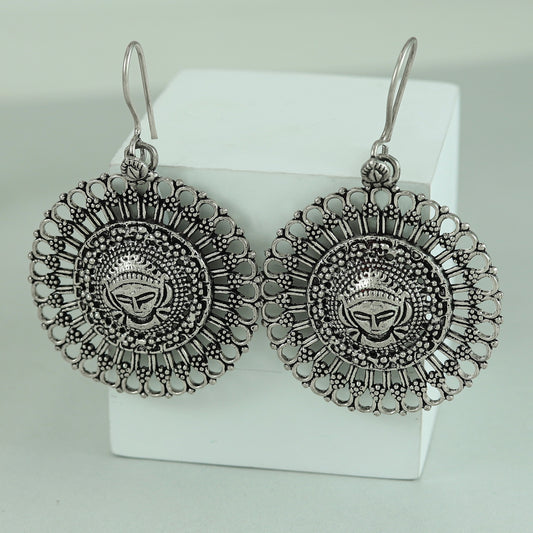 Shubha Tribal Silver Earrings With Deity Motif