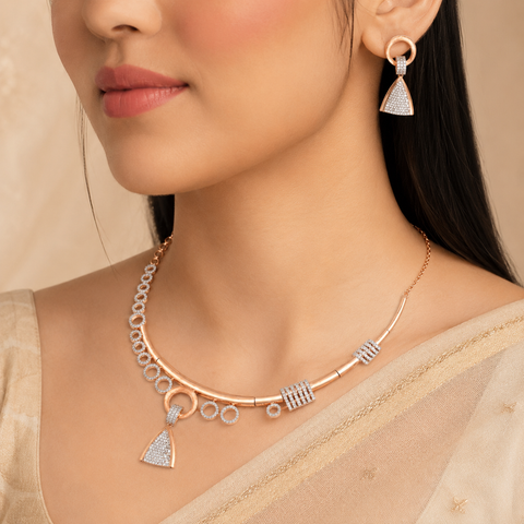 Avni Gleaming Circle Charm Silver Necklace Set