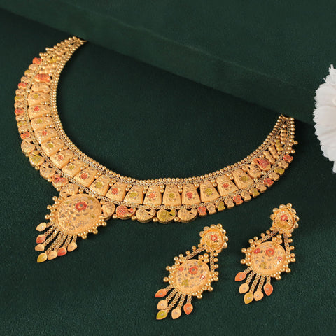 Devika Golden Meena Pattern Gold Necklace Set