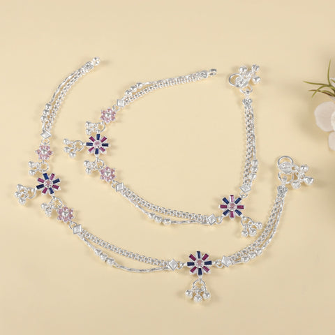 Khushi Traditional Colored Stones Silver Anklets