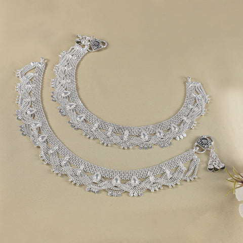 Somya Regal Droplet Silver Anklets