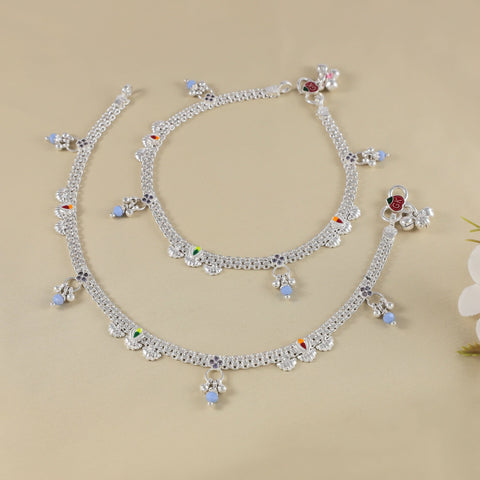 Trisha Color Bloom Silver Anklets