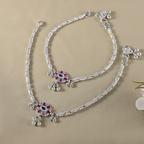 Tara Purple Blossom Silver Anklets