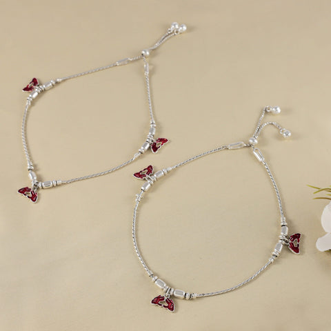 Sia Butterfly Charm Silver Anklets