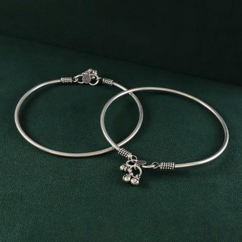 Minimal Ghungroo Silver Kada  Anklets