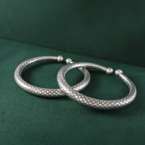 Antique Engraved Silver Kada Anklets