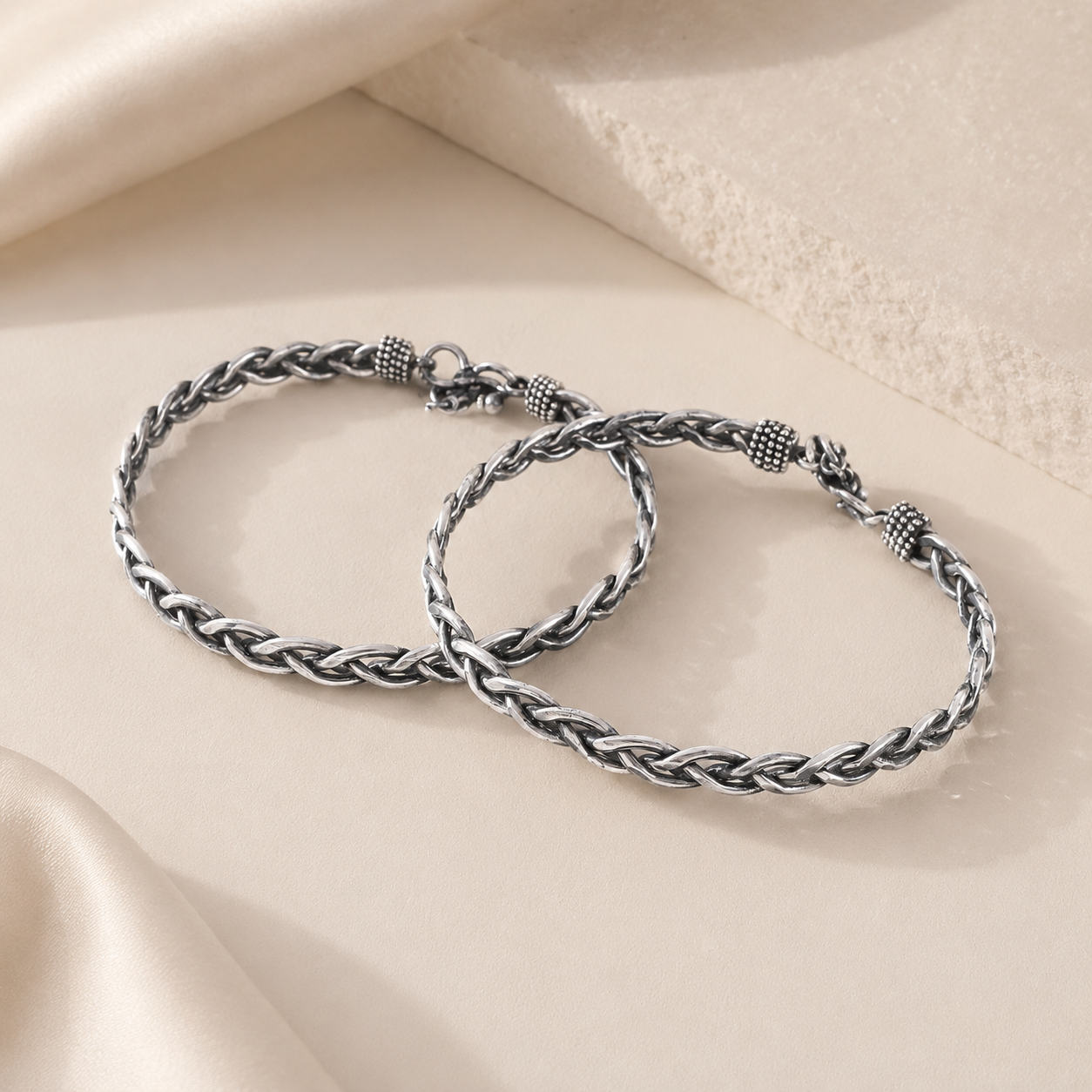Navya Rope Braid Silver Kada Anklets