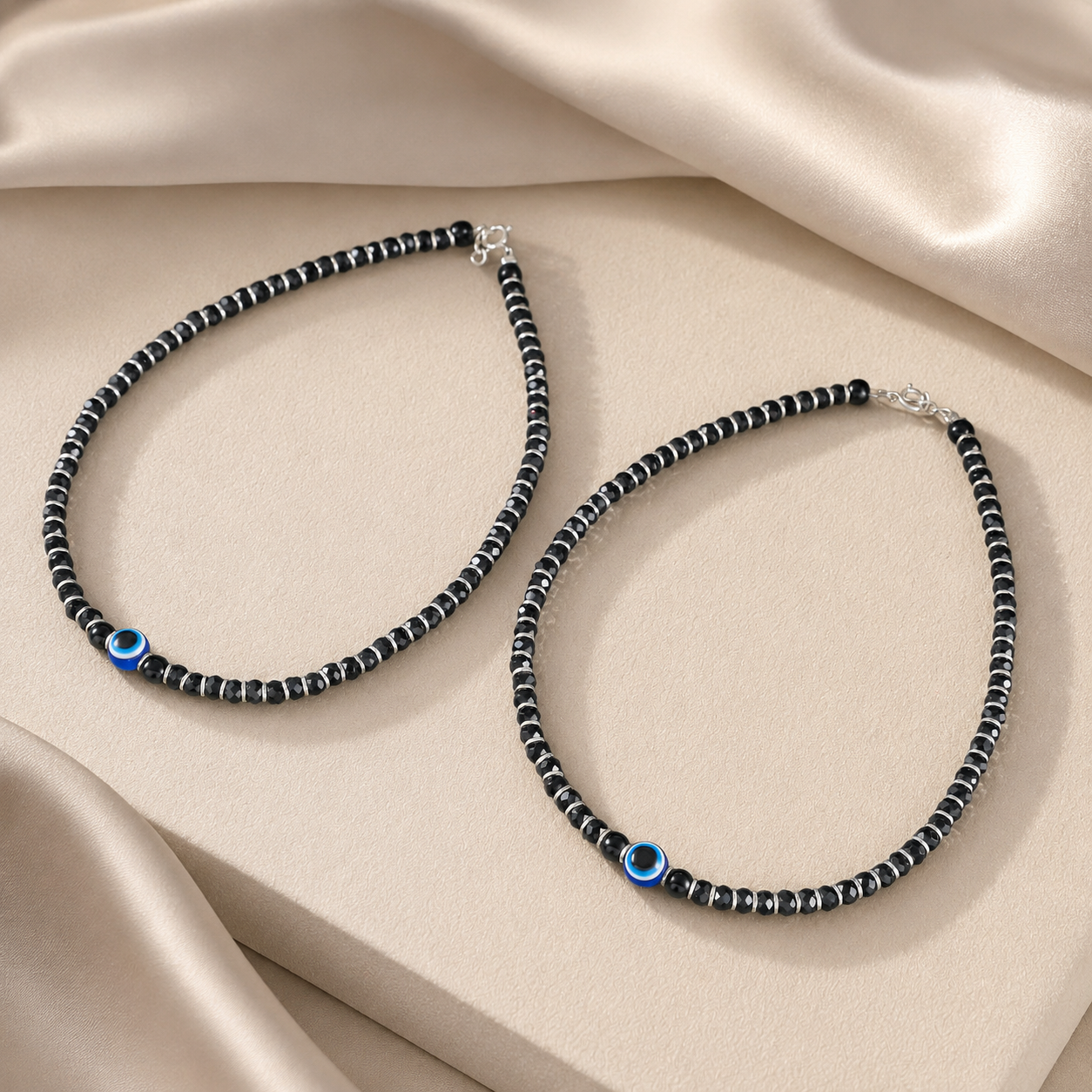 Janvi Black Evil Eye Silver Anklets