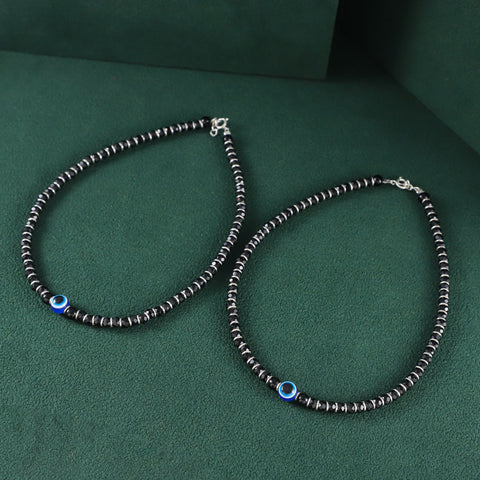 Janvi Black Evil Eye Silver Anklets
