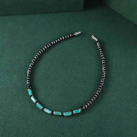 Avantika Black Blue Beads Silver Anklets