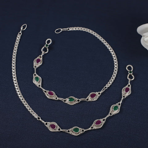 Vaishali Classic Stone Silver Anklets