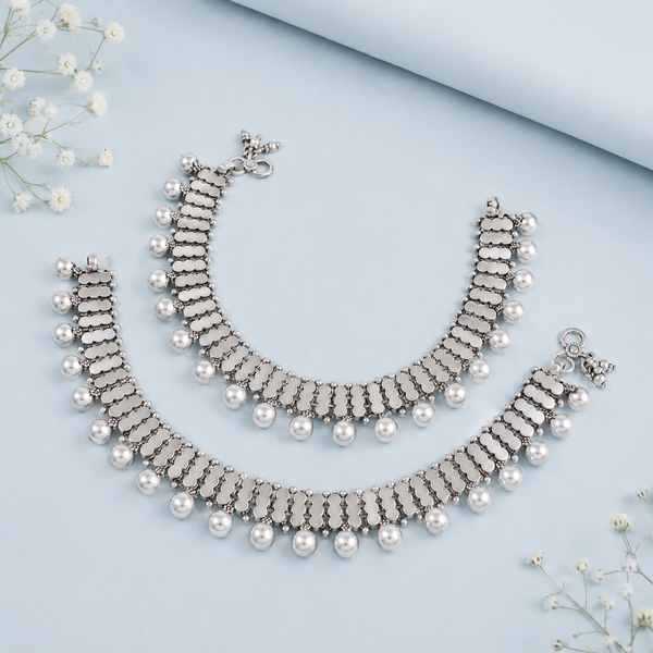 Antique Ball Drop Silver Anklets