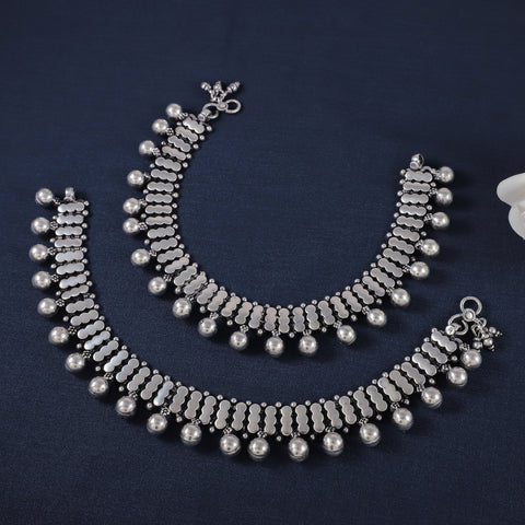 Antique Ball Drop Silver Anklets