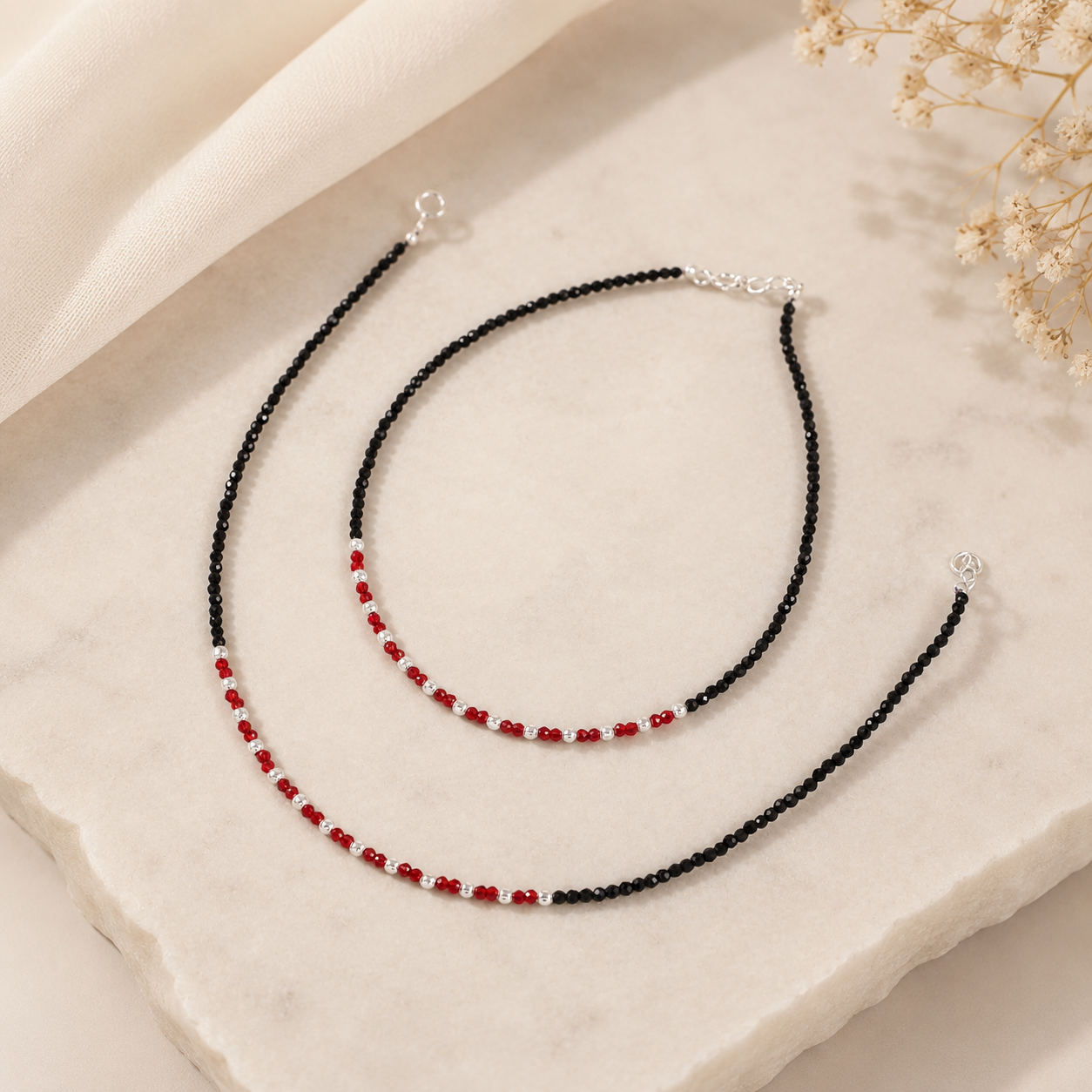 Nivedita Eternal Noir Silver Anklets