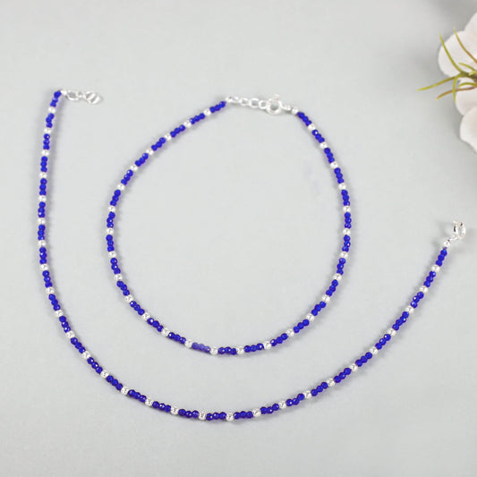 Aurora Elegant Blue Accents Silver Anklets