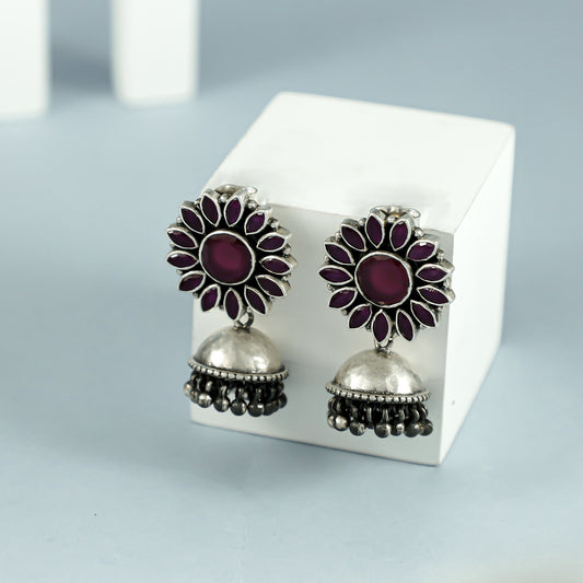 Atashi Crayola Floral Silver Earrings