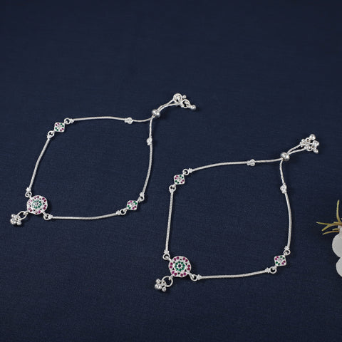 Rima Floral Design Silver Anklets