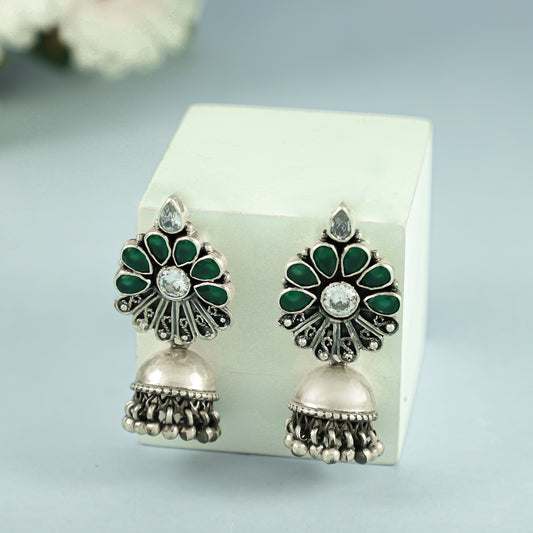 Ishani Green Drop Silver Earrings