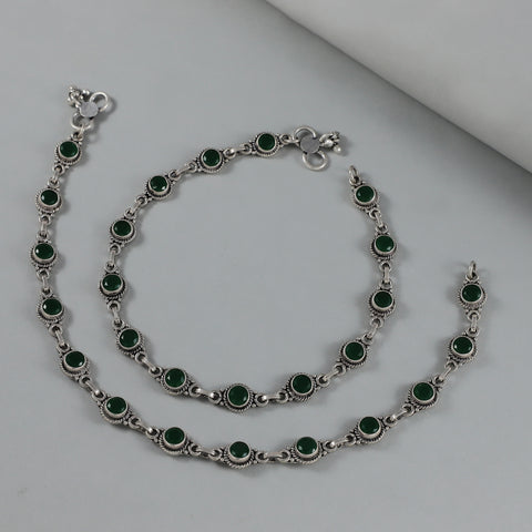 Zivaya Green Halo Silver Anklets