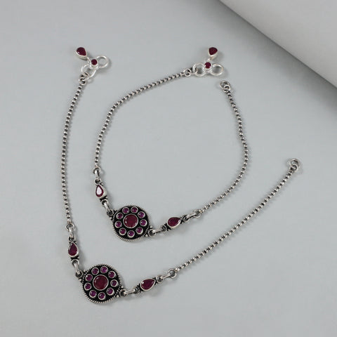 Pranika Heritage Ruby Shine Silver Anklets