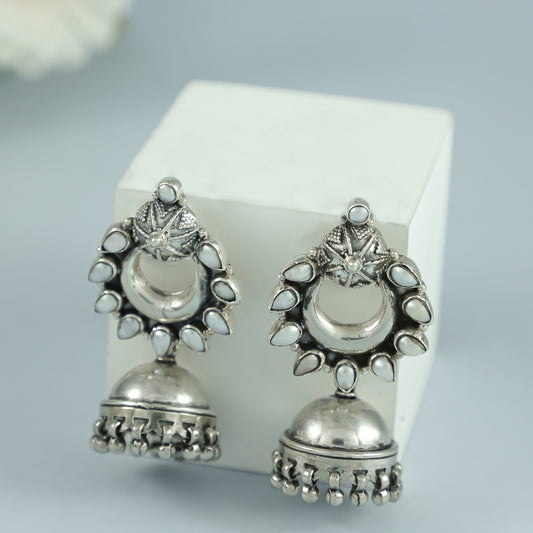 Aarushi Pearl Floral Silver Earrings