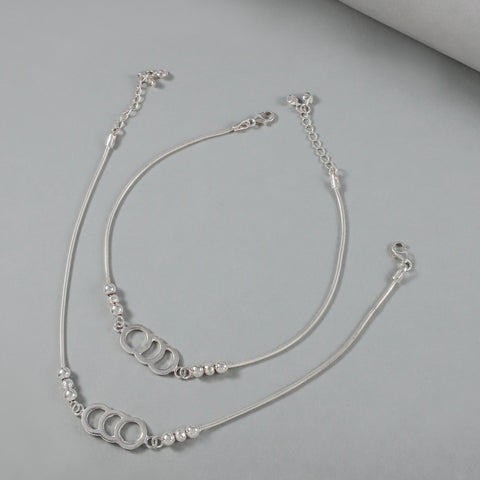 Revika Triple Circle Charm Silver Anklets