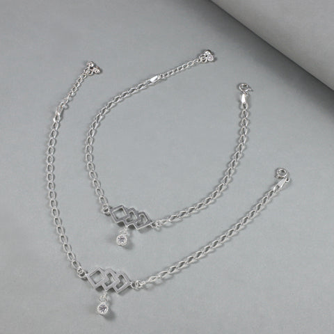 Yuvika Modern Shape Silver Anklets