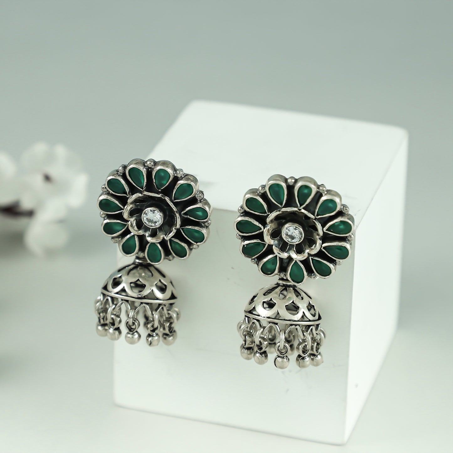 Parinita Green Silver Earrings