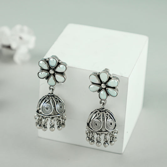 Darcy Pearl Floral Silver Earrings