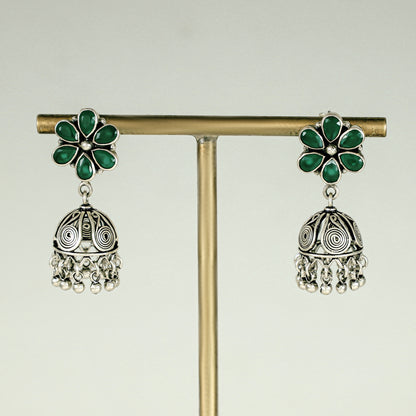 Darcy Green Floral Silver Earrings