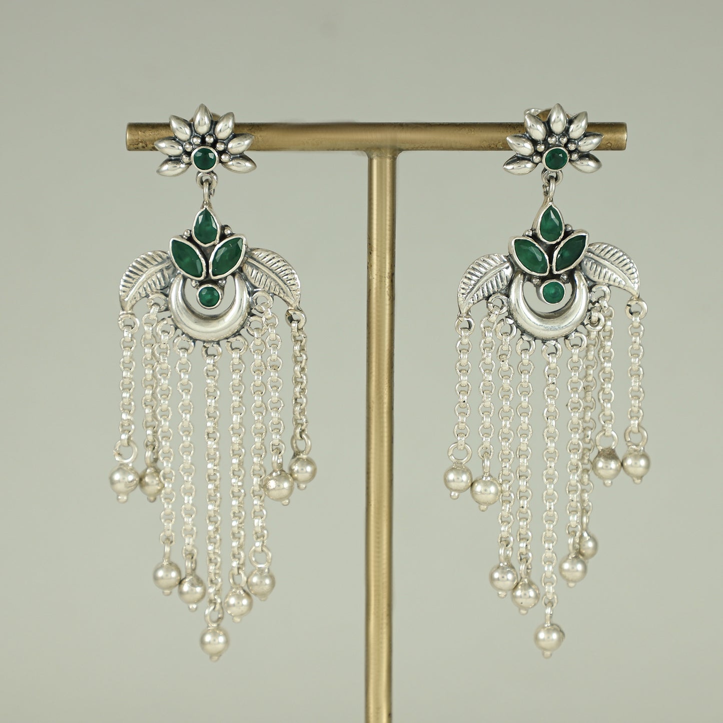 Saisha Green Silver Earrings