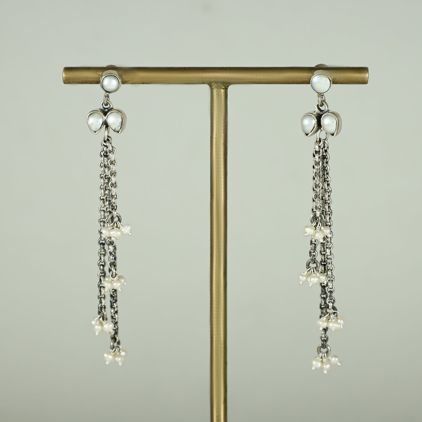 Akira Pearl Silver Chain Earrings