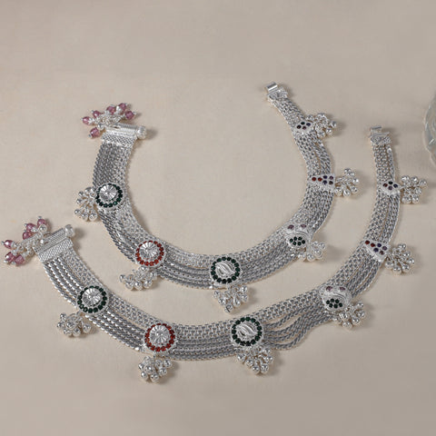 Ojasvi Heavy Work Silver Anklets