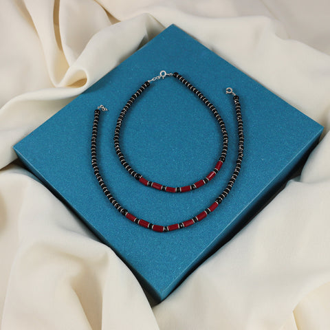 Reya Black Red Premium Silver Anklets
