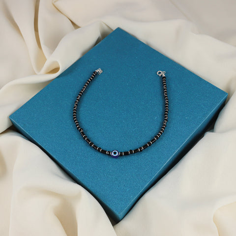 Tisha Black Evil Eye Silver Anklets