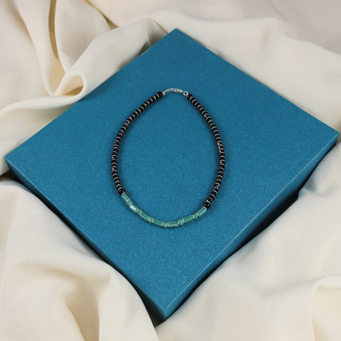 Sara Black Green Beaded Silver Anklets