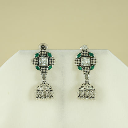 Vironica Green Geometric Silver Earrings