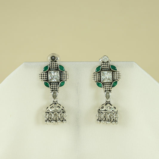 Vironica Green Geometric Silver Earrings