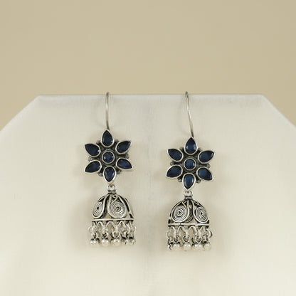 Nancy Blue Floral Silver Earrings