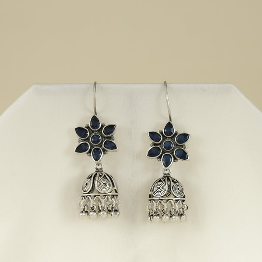 Nancy Blue Floral Silver Earrings