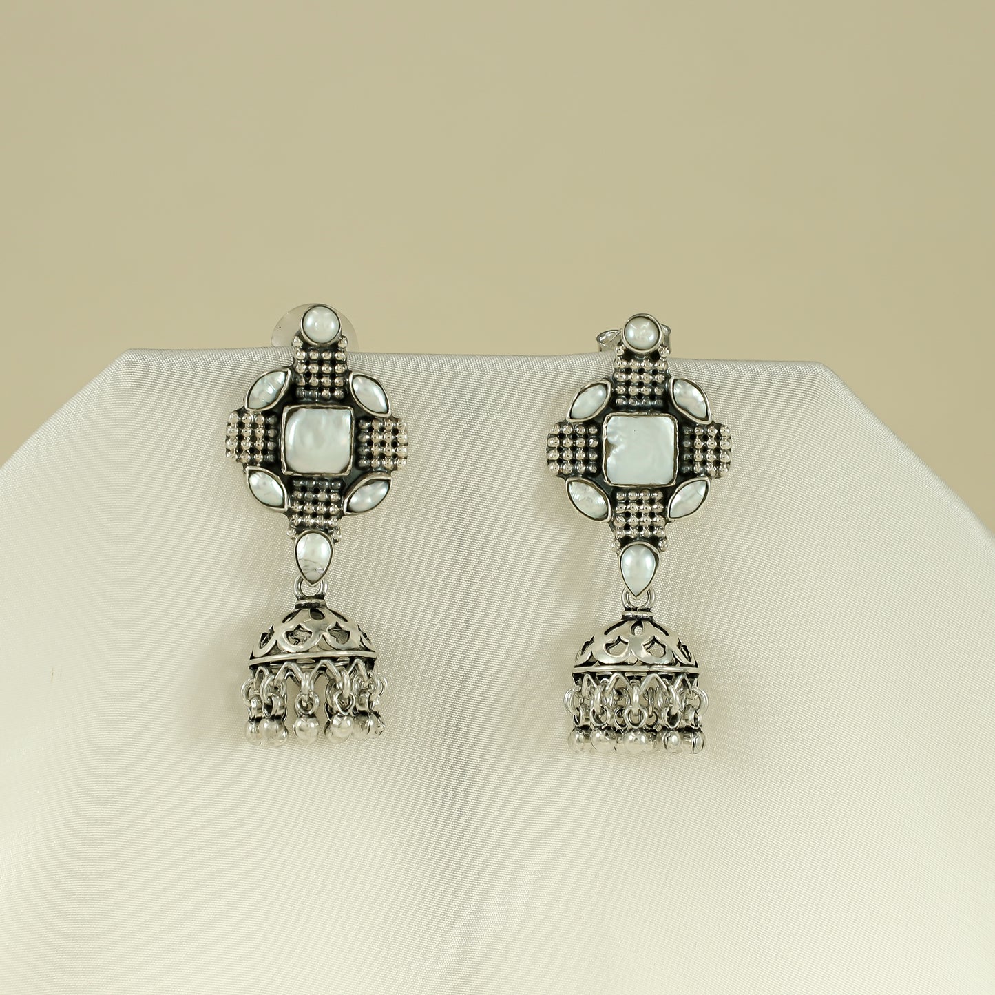 Vironica White Geometric Silver Earrings