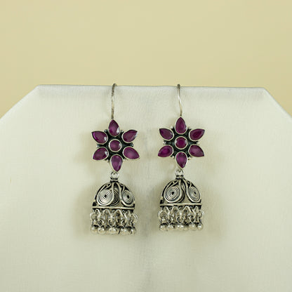 Nancy Purple Floral Silver Earrings