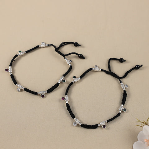 Jiya Colorful Charm Silver Anklets