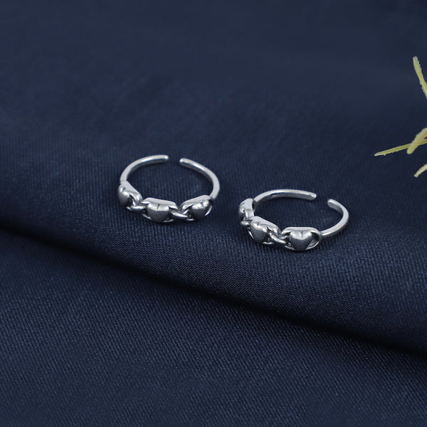 Elina Linked Hearts Silver Toe Rings