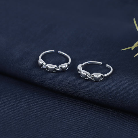 Elina Linked Hearts Silver Toe Rings