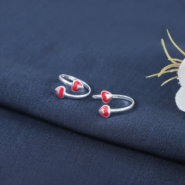 Inaya Red Heart Silver Toe Rings