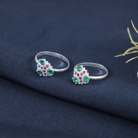 Lakshika Dual Stone Blossom Silver Toe Rings